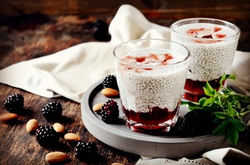 Chia pudding with jam and blackberry