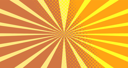 Vintage colorful comic book background. Orange blank bubbles of different shapes. Rays, radial, halftone, dotted effects. For sale banner empty Place for text 1960s. Copy space vector eps10.