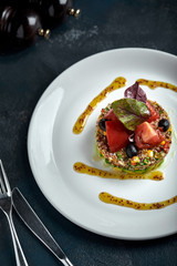 Delicious quinoa salad with avocado and tomatoes. Macro.