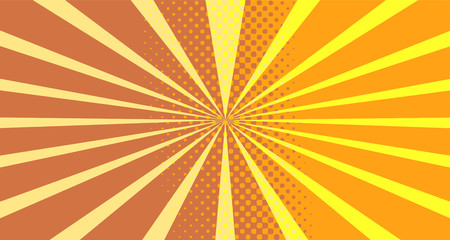Vintage colorful comic book background. Orange blank bubbles of different shapes. Rays, radial, halftone, dotted effects. For sale banner empty Place for text 1960s. Copy space vector eps10.