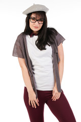 Blank t-shirt mock-up - Cute preppy, fashion geek girl ready for your design
