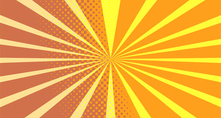 Vintage colorful comic book background. Orange blank bubbles of different shapes. Rays, radial, halftone, dotted effects. For sale banner empty Place for text 1960s. Copy space vector eps10.