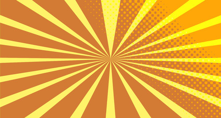 Vintage colorful comic book background. Orange blank bubbles of different shapes. Rays, radial, halftone, dotted effects. For sale banner empty Place for text 1960s. Copy space vector eps10.