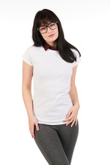 Blank t-shirt mock-up - Cute preppy, fashion geek girl ready for your design