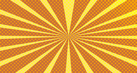 Vintage colorful comic book background. Orange blank bubbles of different shapes. Rays, radial, halftone, dotted effects. For sale banner empty Place for text 1960s. Copy space vector eps10.