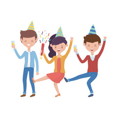 Woman and men with birthday hat vector design