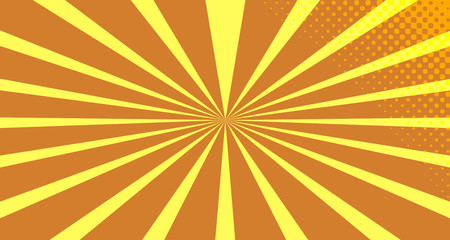 Vintage colorful comic book background. Orange blank bubbles of different shapes. Rays, radial, halftone, dotted effects. For sale banner empty Place for text 1960s. Copy space vector eps10.