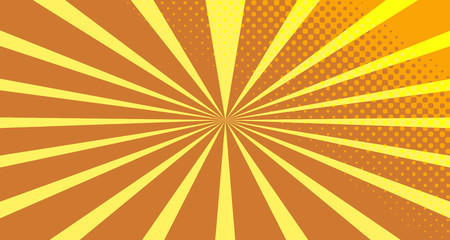 Vintage colorful comic book background. Orange blank bubbles of different shapes. Rays, radial, halftone, dotted effects. For sale banner empty Place for text 1960s. Copy space vector eps10.