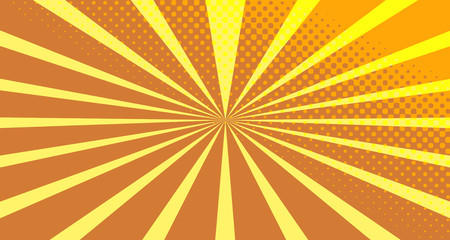 Vintage colorful comic book background. Orange blank bubbles of different shapes. Rays, radial, halftone, dotted effects. For sale banner empty Place for text 1960s. Copy space vector eps10.