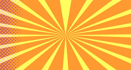 Vintage colorful comic book background. Orange blank bubbles of different shapes. Rays, radial, halftone, dotted effects. For sale banner empty Place for text 1960s. Copy space vector eps10.