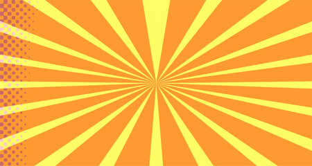 Vintage colorful comic book background. Orange blank bubbles of different shapes. Rays, radial, halftone, dotted effects. For sale banner empty Place for text 1960s. Copy space vector eps10.