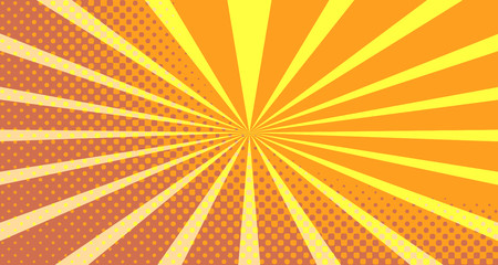 Vintage colorful comic book background. Orange blank bubbles of different shapes. Rays, radial, halftone, dotted effects. For sale banner empty Place for text 1960s. Copy space vector eps10.