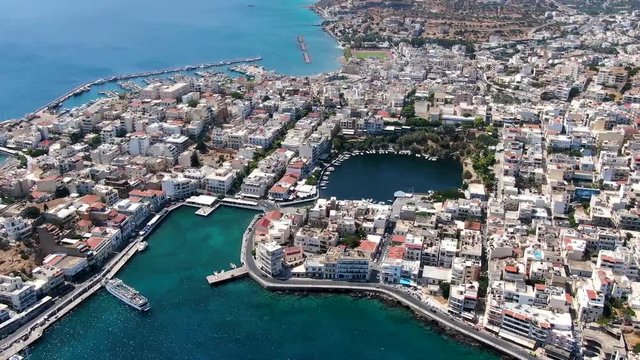 Very Amazing Aerial View Of The City Of Agios Nikolaos. Greece Crete