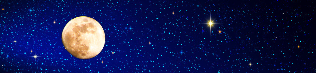 Night sky with stars and full moon. Abstract sky background.