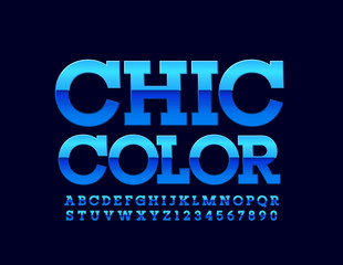 Vector Chic Color elite Font. Blue Alphabet Letters and Numbers