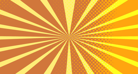 Vintage colorful comic book background. Orange blank bubbles of different shapes. Rays, radial, halftone, dotted effects. For sale banner empty Place for text 1960s. Copy space vector eps10.