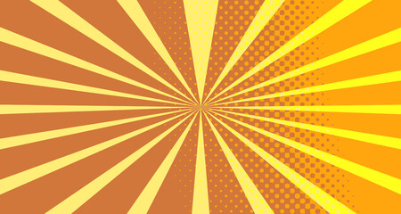 Vintage colorful comic book background. Orange blank bubbles of different shapes. Rays, radial, halftone, dotted effects. For sale banner empty Place for text 1960s. Copy space vector eps10.