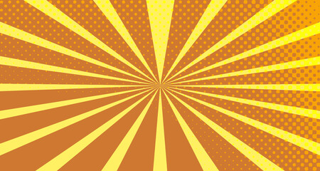 Vintage colorful comic book background. Orange blank bubbles of different shapes. Rays, radial, halftone, dotted effects. For sale banner empty Place for text 1960s. Copy space vector eps10.