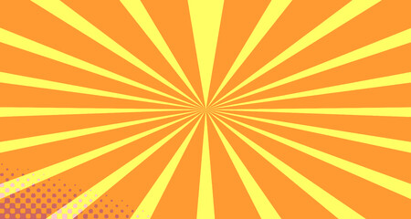 Vintage colorful comic book background. Orange blank bubbles of different shapes. Rays, radial, halftone, dotted effects. For sale banner empty Place for text 1960s. Copy space vector eps10.