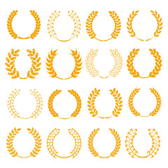 Wheat or barley ears. Harvest wheat grain, growth rice stalk and whole bread grains or field cereal nutritious rye grained agriculture products ear symbol. Isolated vector icons set.