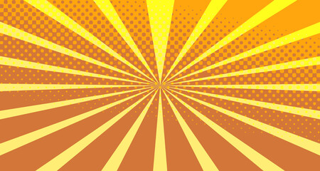 Vintage colorful comic book background. Orange blank bubbles of different shapes. Rays, radial, halftone, dotted effects. For sale banner empty Place for text 1960s. Copy space vector eps10.