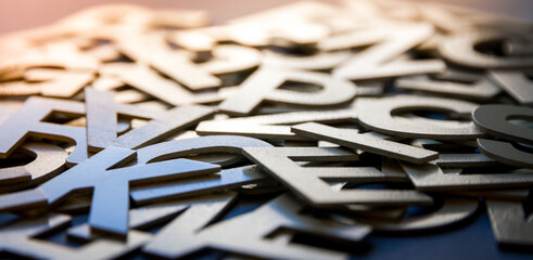 Mixed letters pile closeup photo