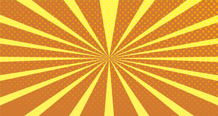 Vintage colorful comic book background. Orange blank bubbles of different shapes. Rays, radial, halftone, dotted effects. For sale banner empty Place for text 1960s. Copy space vector eps10.