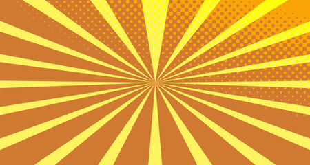 Vintage colorful comic book background. Orange blank bubbles of different shapes. Rays, radial, halftone, dotted effects. For sale banner empty Place for text 1960s. Copy space vector eps10.