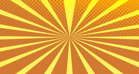 Obraz premium Vintage colorful comic book background. Orange blank bubbles of different shapes. Rays, radial, halftone, dotted effects. For sale banner empty Place for text 1960s. Copy space vector eps10.
