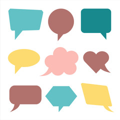Set of speech colorful bubbles isolated on white background. Empty blank of different shapes for text and chat messages.