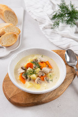 chicken soup with vegetables. Healthy nutrition, dieting. Restaurant, menu