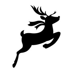Reindeer silhouette. Black christmas deer on white background. New year and xmas decoration.