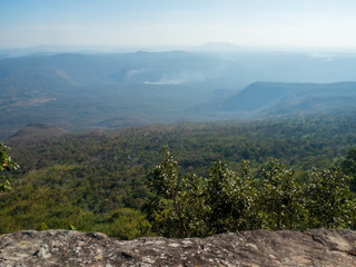 Mountain view and tree with blue sky at Phu Kra Dueng Loei Thailand