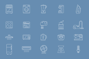 Home appliances Icons set - Vector outline symbols of home and kitchen machines for the site or interface