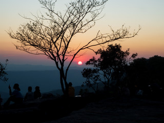 Tourism and sunset sky at Phu Kra Dueng mountain Loei Thailand