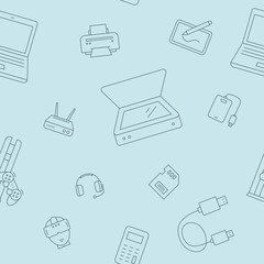 Electronic devices background - Vector seamless pattern of technique and computer for graphic design