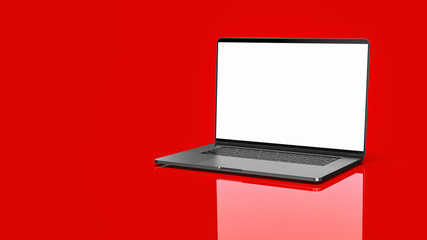 Laptop template isolated on red background. Template, mockup.	 - obrazy, fototapety, plakaty