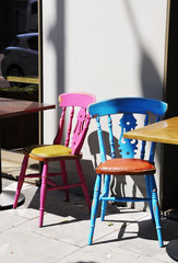 Retro chairs of an outdoors cafe.