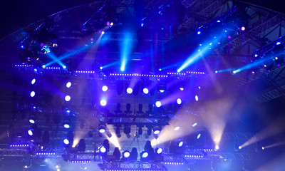 Blue light on a rock concert stage as background