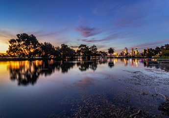 Mirror Image Sunset Cityscape South Perth Foreshore