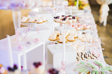 Delicious wedding reception candy bar dessert table