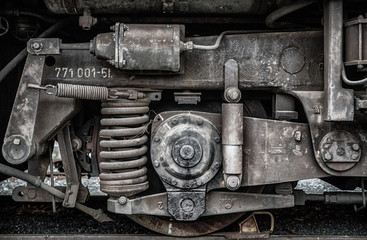 Fototapeta na wymiar Detail of wheel at locomotive