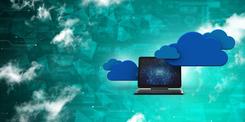 3d rendering Cloud online storage icons with laptop