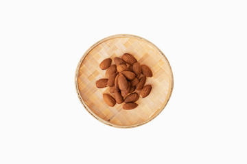 almond in chinese steamer on white background