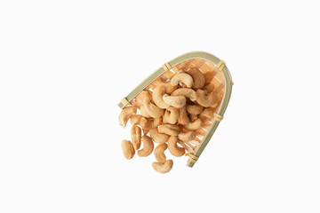 cashew in chinese container on white background