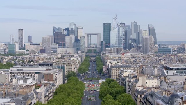 Paris cityscape with Grande Arche de la Defense in distance