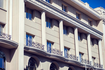 A part of facade of the building and blue sky