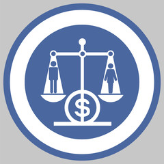 Equal pay.Sign. Image of man and woman standing on the scales. Set of signs in a circle.