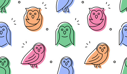 Seamless pattern with Owls. isolated on white background