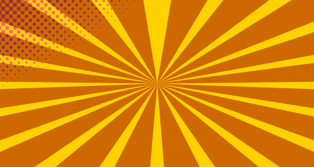 Vintage colorful comic book background. Orange blank bubbles of different shapes. Rays, radial, halftone, dotted effects. For sale banner empty Place for text 1960s. Copy space vector eps10.